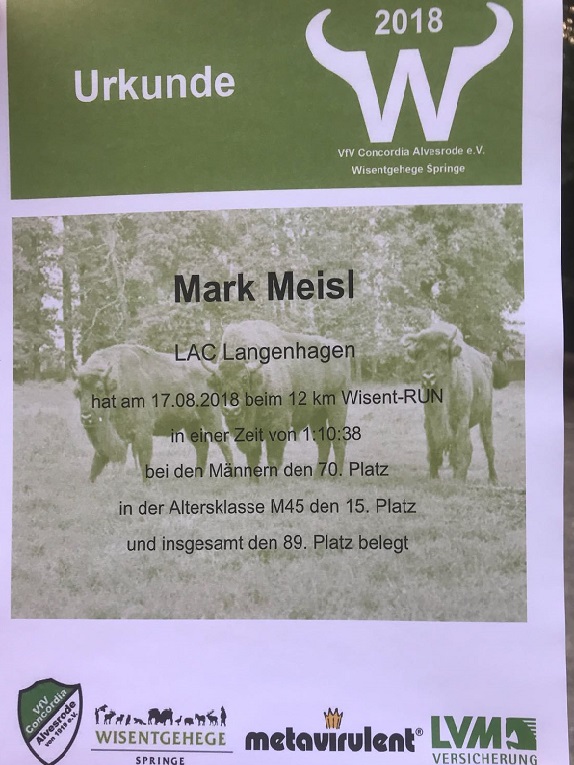 Wisent Run Mark Urkunde